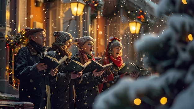 Photo christmas carolers in the snow