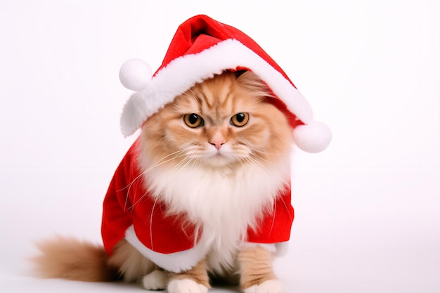 Christmas cat in a New Year's suit on a white isolated background AI generated