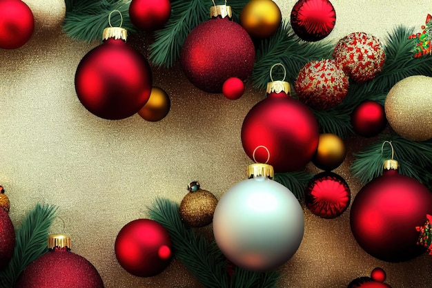 Christmas celebration background decorated with spectacular baubles gift