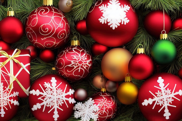 Christmas celebration background decorated with spectacular baubles gift