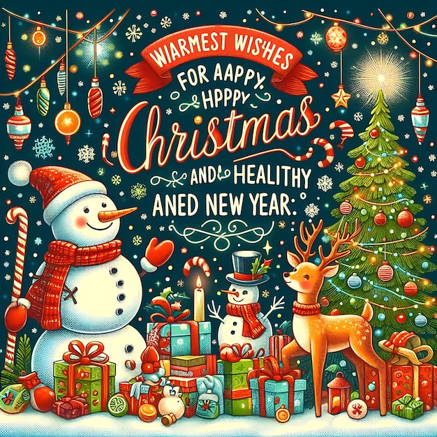 Christmas celebration wishes illustration snow man Christmas elements illustration ai generative