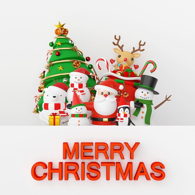 Christmas celebration with Santa Claus and friends background