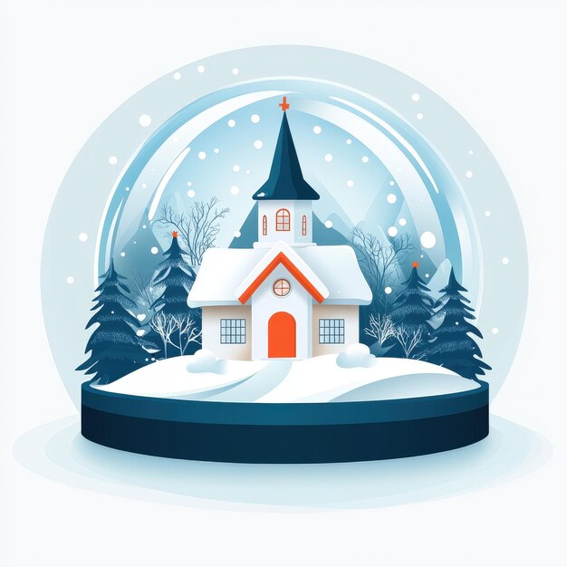 Christmas Church Snow Globe Illustration