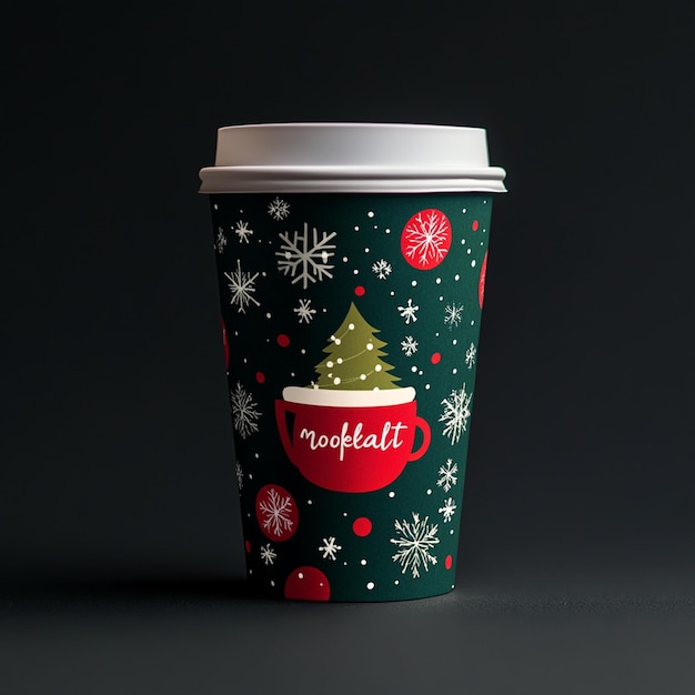 a christmas coffee cup with a christmas tree on it