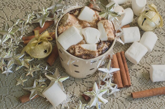 Christmas coffee with marshmallow 