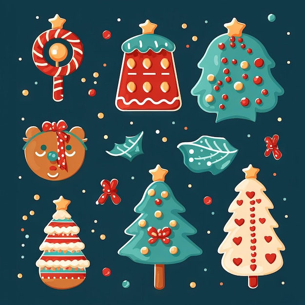 Christmas collection icons set flat style Generative AI