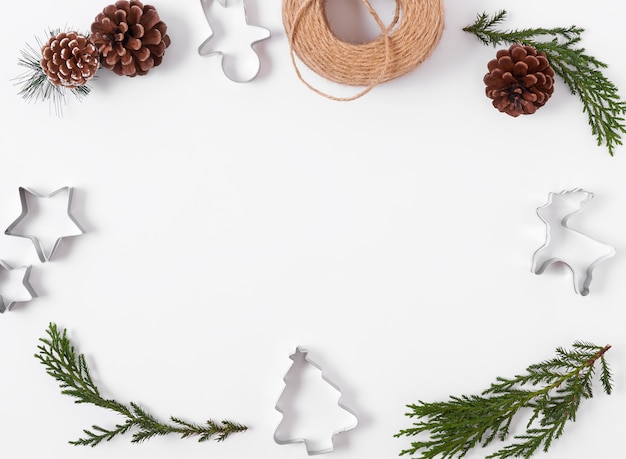 Christmas composition background with decorations on white