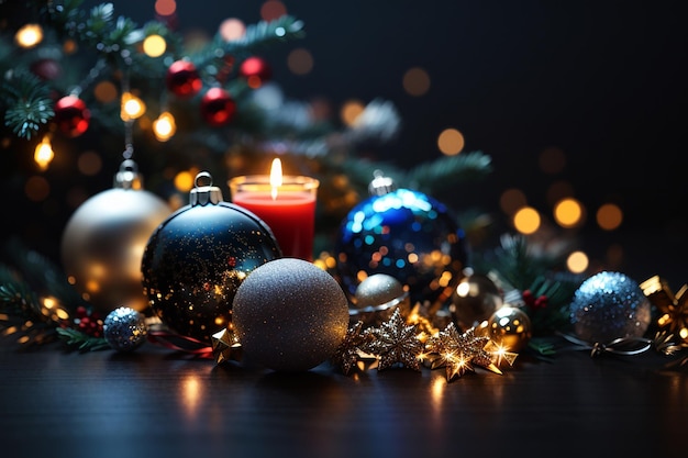 Christmas composition on a dark background with bokeh