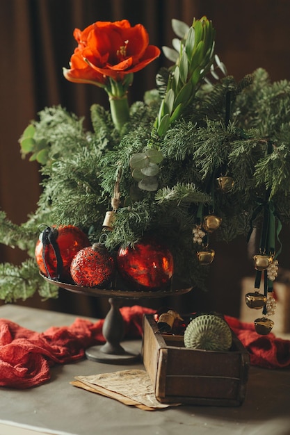 Christmas composition on the festive table