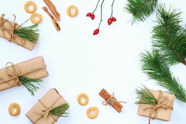 Christmas composition. Flat lay, top view, copy space