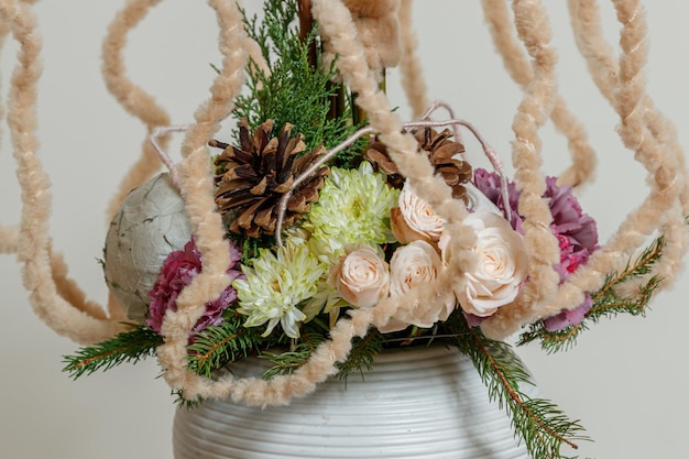 Christmas composition of fresh flowers