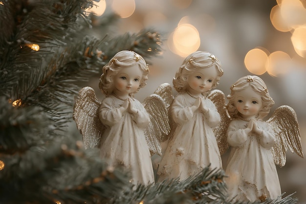 Photo christmas composition of small angels