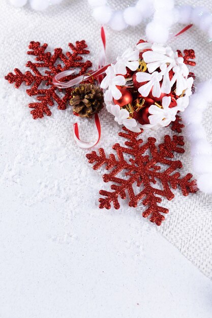 Christmas composition on snow close-up