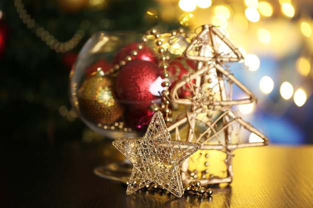 Christmas composition on table on bright background