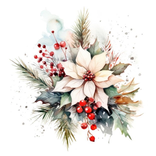 Christmas composition watercolor Illustration AI GenerativexA