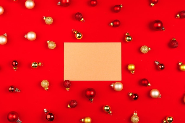 Christmas composition with empty sheet of paper in the center