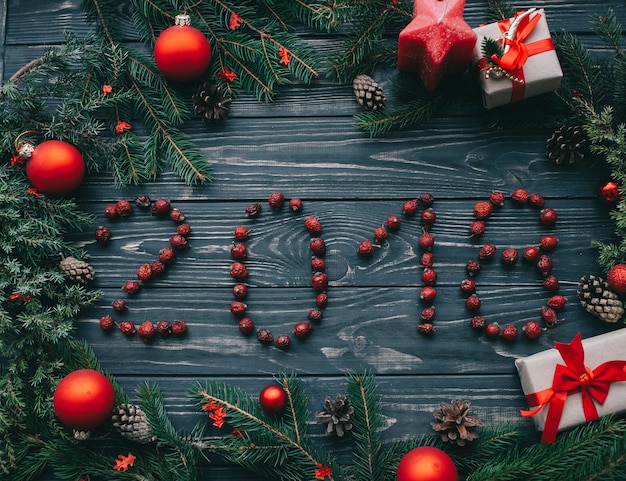 christmas concept. inscription "2018" on wooden background