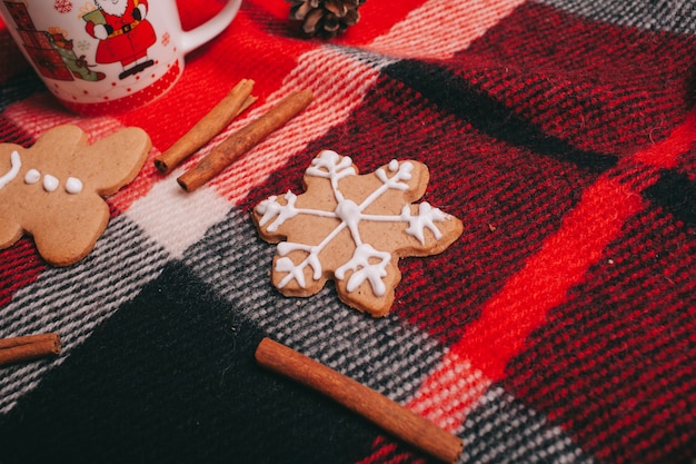 christmas concept.tea cup and gingerbreads 