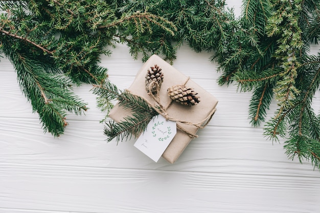 christmas concept. toys and presents on wooden background