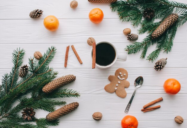 christmas concept. toys and presents on wooden background