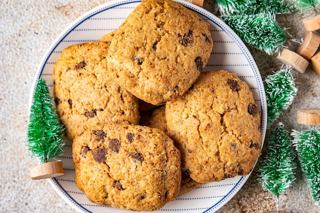 christmas cookies chocolate drops, cinnamon, ginger new year sweet dessert home holiday meal food