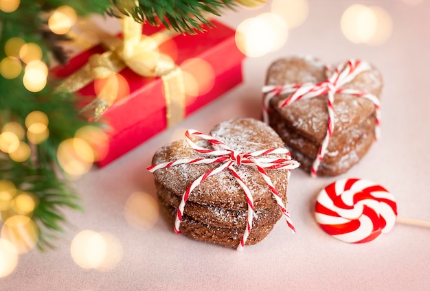 christmas cookies and gifts close-up on the table