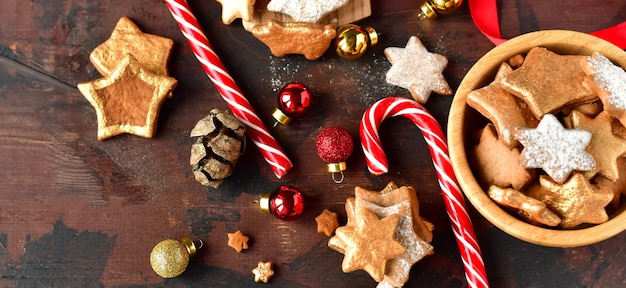 Christmas cookies in the shape of stars decor gold, with candy