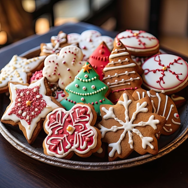 Christmas cookies in various shapes and colors