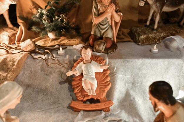 Christmas creche with Joseph Mary and Jesus