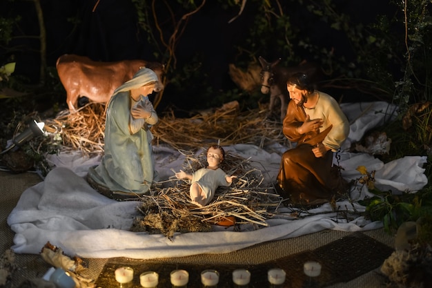 Christmas creche with Joseph Mary and small Jesus