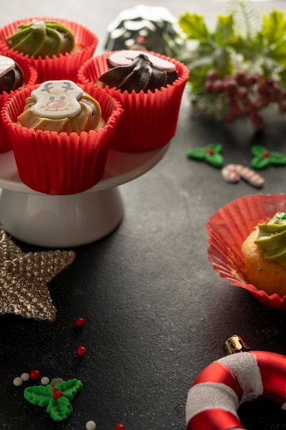 Christmas Cupcakes moody lifestyle seasonal background home baking copy space template