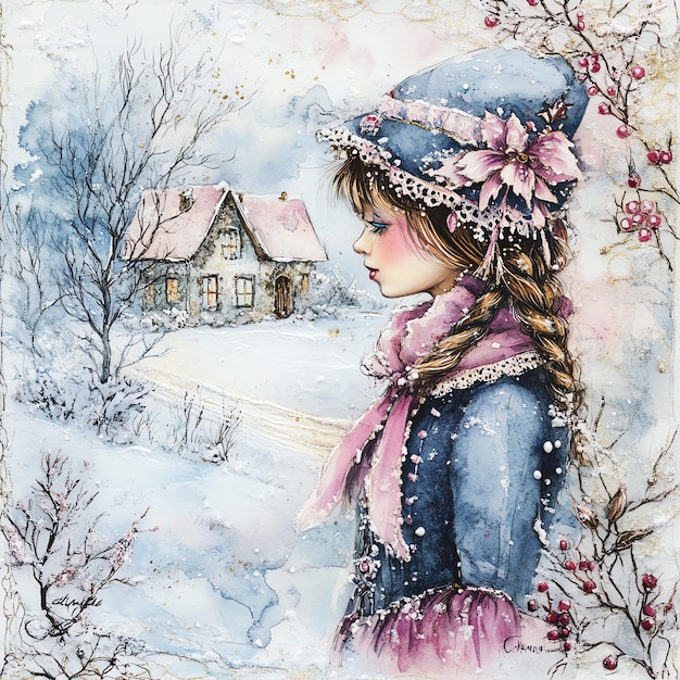 Photo christmas cute patchwork girl christmas vintage style