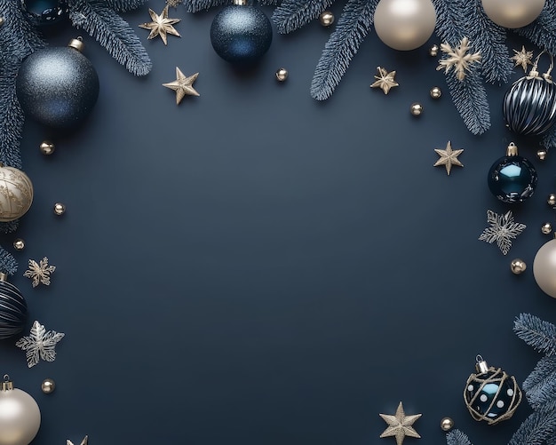 Christmas dark blue background with Christmas balls and decorations