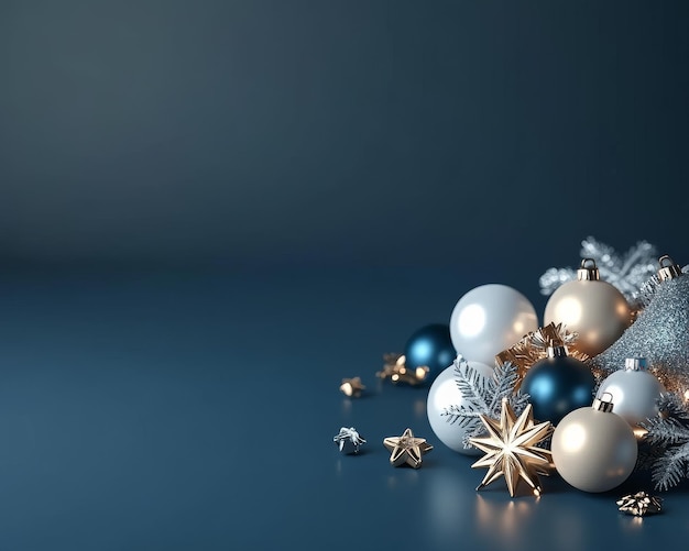 Christmas dark blue background with Christmas balls and decorations