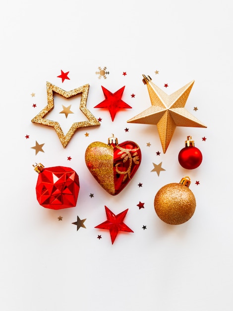 Christmas decoration background with golden and red balls