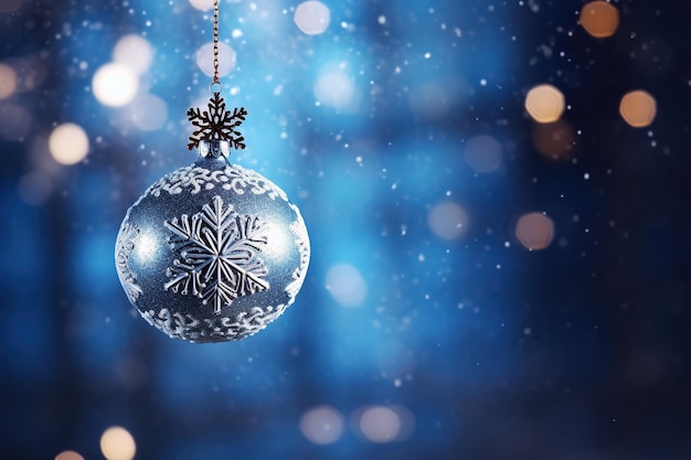 Christmas decoration on a blue background with bokeh and snowflakes Generative AI