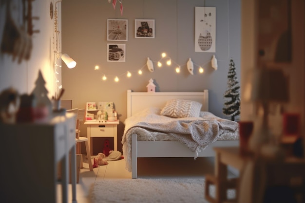 Christmas decoration in children room interior