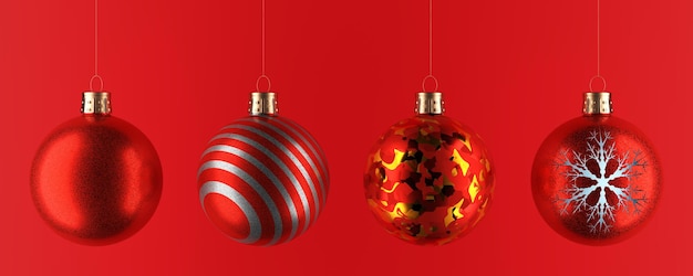 Christmas decoration Four red Christmas balls 3d render