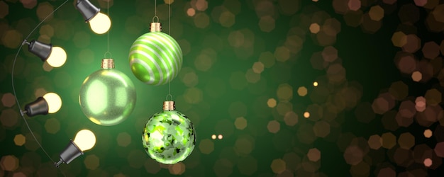 Christmas decoration Green Christmas balls 3d render