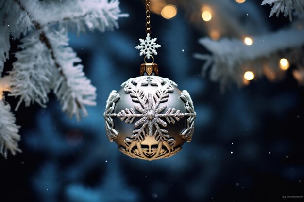 Christmas decoration hanging on a Christmas tree with a bokeh background Generative AI