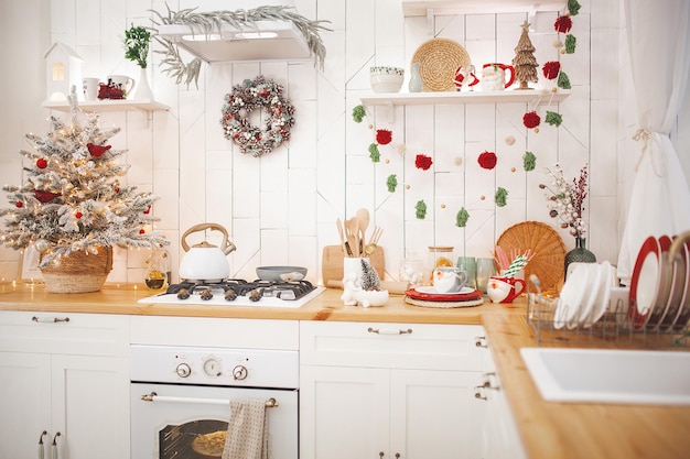 Christmas decoration on the kitchen Kitchen interior holidays New Year design