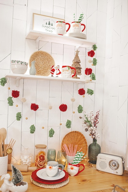 Christmas decoration on the kitchen Kitchen interior holidays New Year design