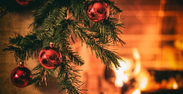 Christmas decoration near a fireplace