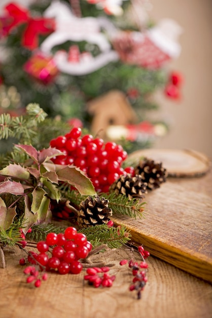 Christmas decoration on an old wooden background