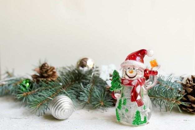 Christmas decoration and snowman on white, new year 