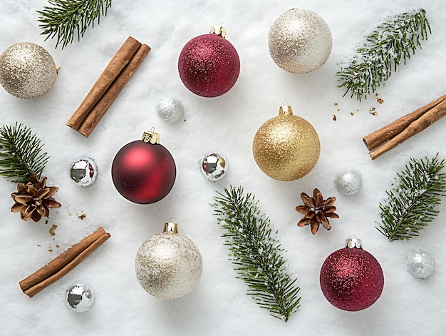 Photo a christmas decoration on a white cloth with a pine cone on it