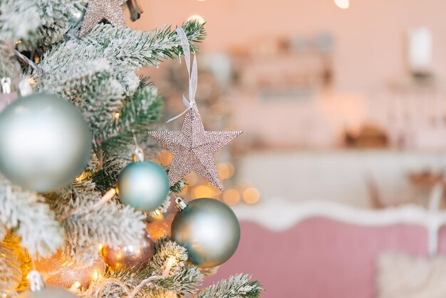 Christmas decoration with bokeh lights from light bulbs