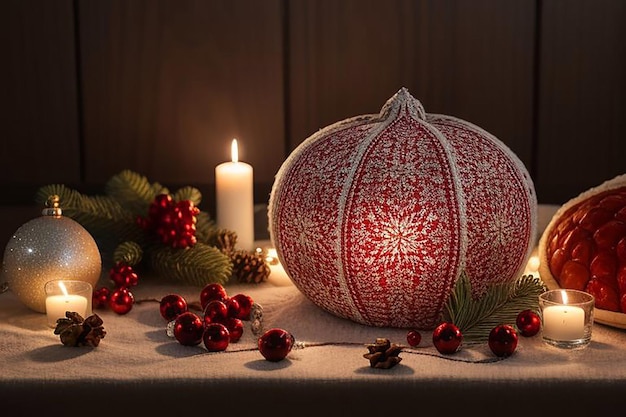 Photo a christmas decoration with a candle and a candle