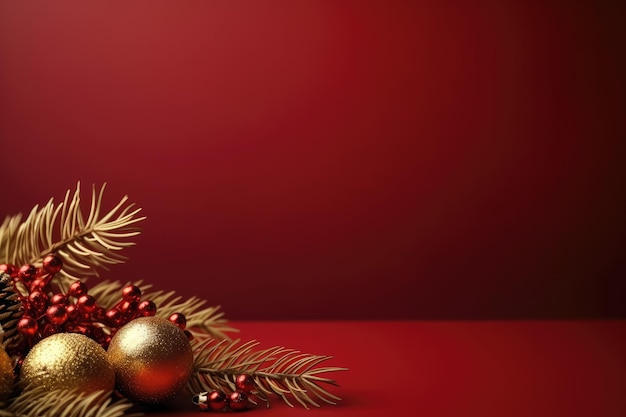 Christmas decoration with Christmas fir branches with gold ribbon