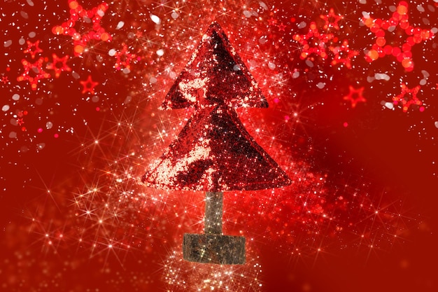 Christmas decoration with Christmas tree with red background and lights